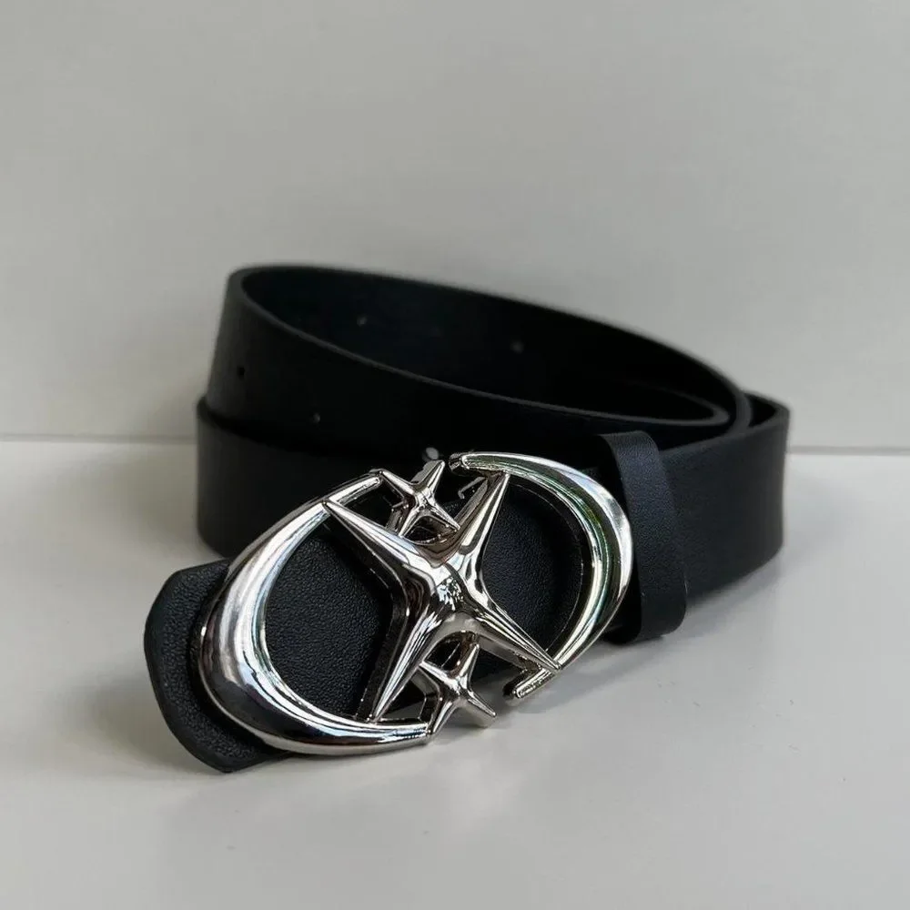 y2k 2000s chrome star futuristic star emblem black and silver grunge emo belt